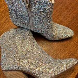 Glittering Rhinestone Ankle Booties